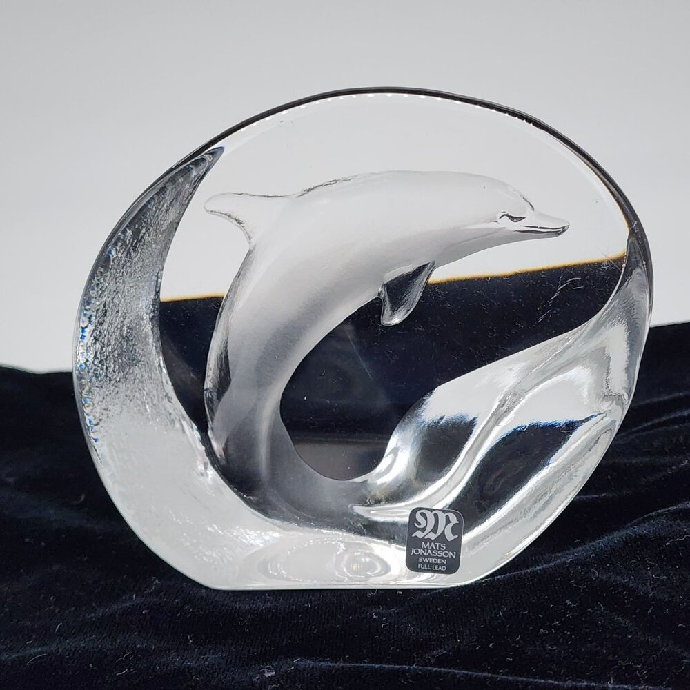 Mats Jonasson Sweden Full Lead Crystal Dolphin Figurine